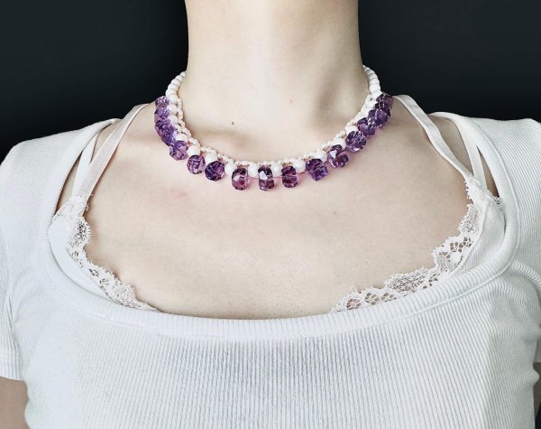 amethyst&pearl necklace handcraft