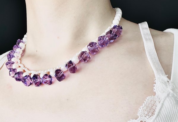 amethyst&pearl necklace handcraft