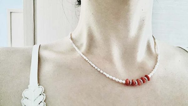 south red agate&pearl&silver taels necklace diy